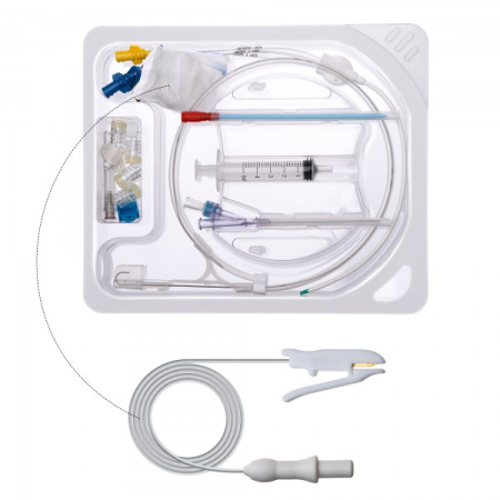 Набор для катетеризации центральных вен двухканальный Optimum ECG 5F 13 см, в комплектации: 1.Катетер центральный венозный двухканальный 5F 13 см - 1 MB2OE-5F13