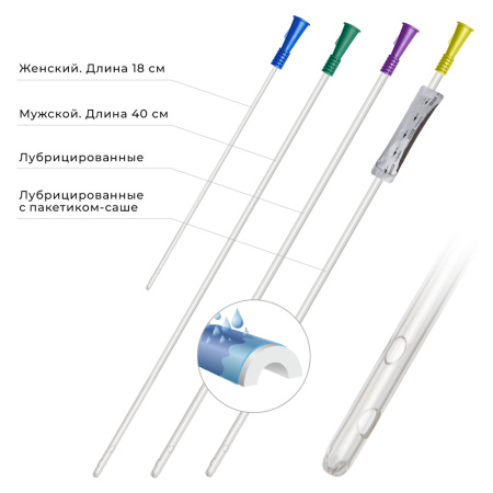 Катетер урологический Нелатона лубрицированный (гидрофильное покрытие) женский 14 Сh/Fr 1604-NL14-F
