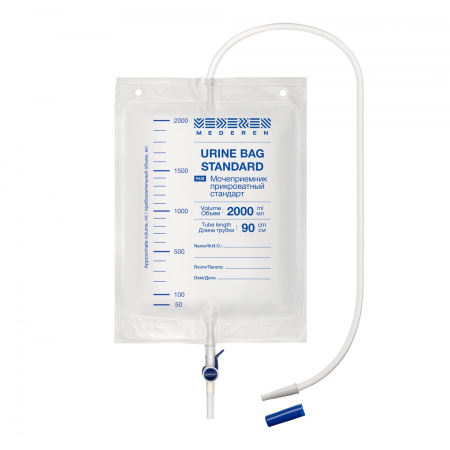 Мочеприемник прикроватный Стандарт с Т-образным краном объем 2000 мл, трубка 90 см 1604-M101-15