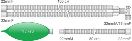 Контур дыхательный анестезиологический гофрированный Ø15 мм 160 см с мешком Б/л 1 л и лимбом 80 см 0114-MR121-03