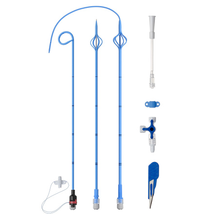 Набор для одношаговой нефростомии: Катетер J-типа с замком 10 Fr, длина 35 см; Троакар; Коннектор для мочеприемника; Трехходовой краник; Муфта, BPS-1035-OS