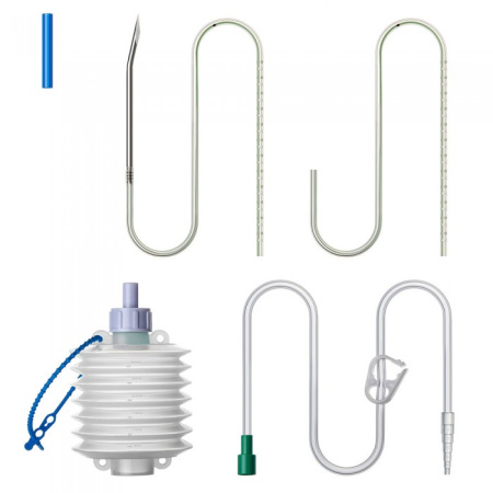 Набор для дренирования ран (Соединительная трубка с коннектором и зажимом; ёмкость 400 мл;  дренажный катетер типа Редон 16 Fr- 2 шт;стилет) 0615-M404-16