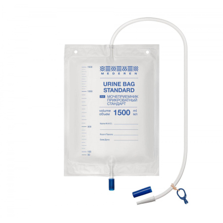 Мочеприемник Mederen прикроватный Стандарт с выдвижным краном объем 1500 мл, трубка 90 см 1604-M101-03
